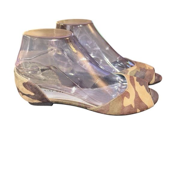 Nine West Penelope Peep-Toe Open Toe fabric Camo print Flats Size 5.5 - Picture 4 of 7